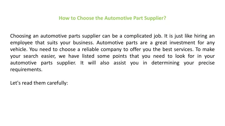 how to choose the automotive part supplier