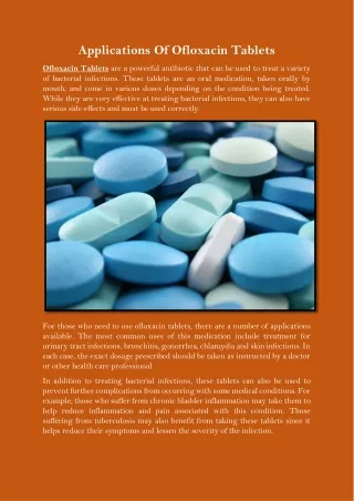 Applications Of Ofloxacin Tablets