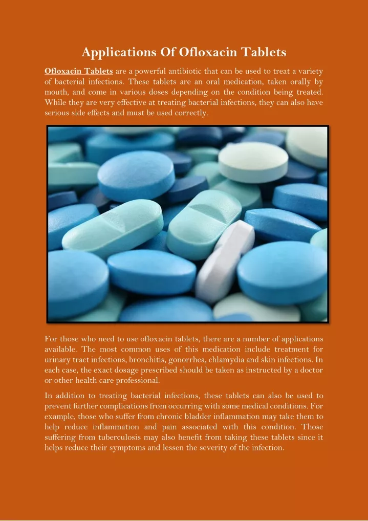 applications of ofloxacin tablets