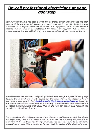 On-call professional electricians at your doorstep