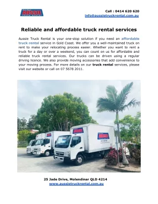 Reliable and affordable truck rental services
