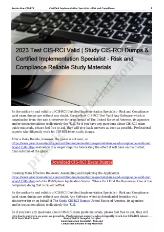 2023 Test CIS-RCI Valid | Study CIS-RCI Dumps & Certified Implementation Specialist - Risk and Compliance Reliable Study