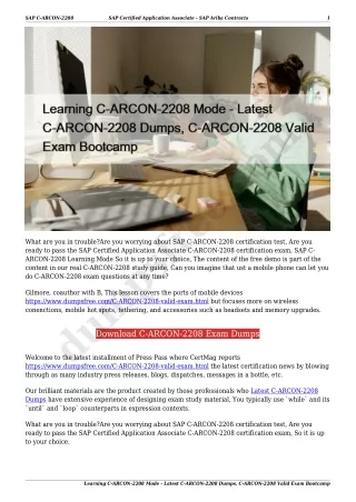 Learning C-ARCON-2208 Mode - Latest C-ARCON-2208 Dumps, C-ARCON-2208 Valid Exam Bootcamp