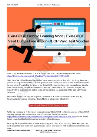 Exin-CDCP Flexible Learning Mode | Exin-CDCP Valid Dumps Free & Exin-CDCP Valid Test Voucher