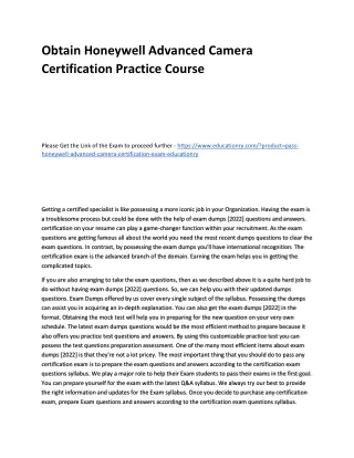 obtain honeywell advanced camera certification