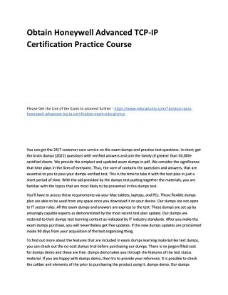 obtain honeywell advanced tcp ip certification