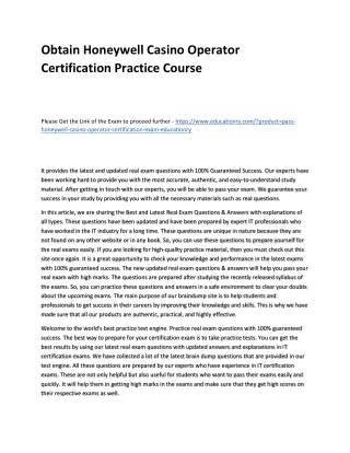 obtain honeywell casino operator certification