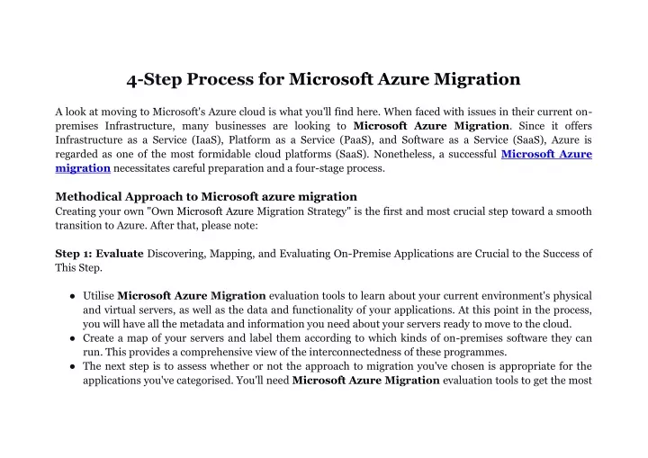 4 step process for microsoft azure migration