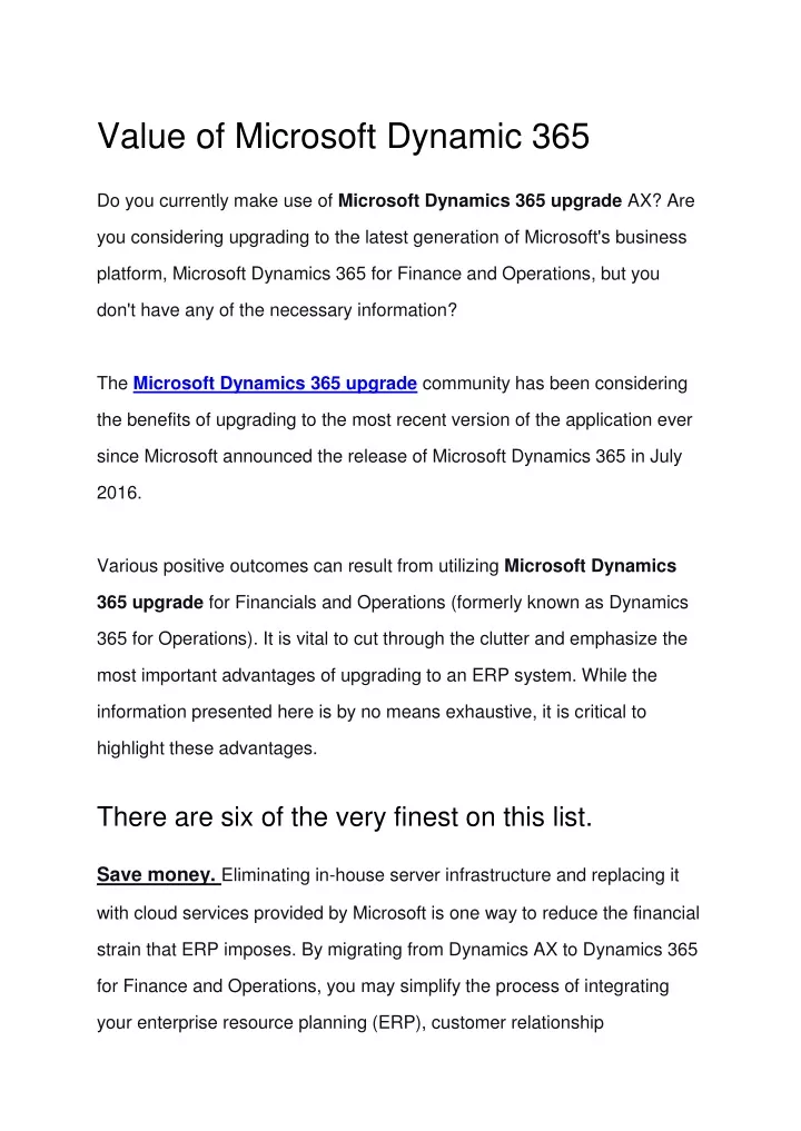 value of microsoft dynamic 365