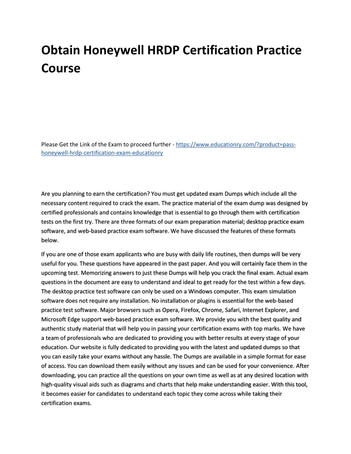 obtain honeywell hrdp certification practice