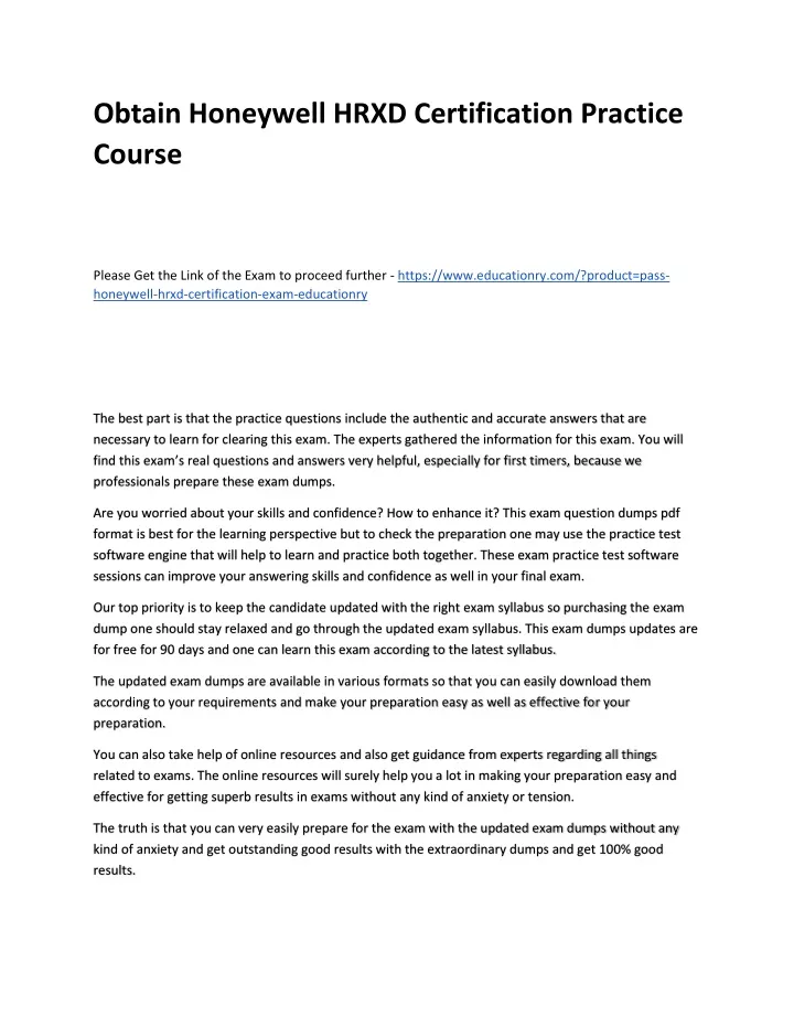 obtain honeywell hrxd certification practice