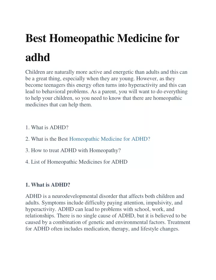 best homeopathic medicine for adhd