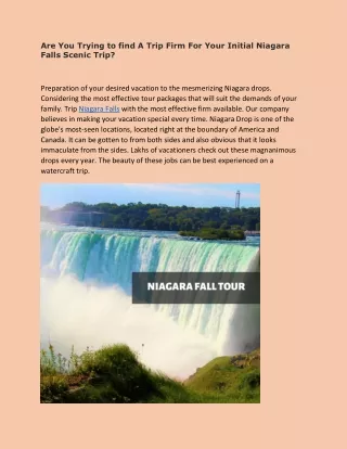 Are You Trying to find A Trip Firm For Your Initial Niagara Falls Scenic Trip
