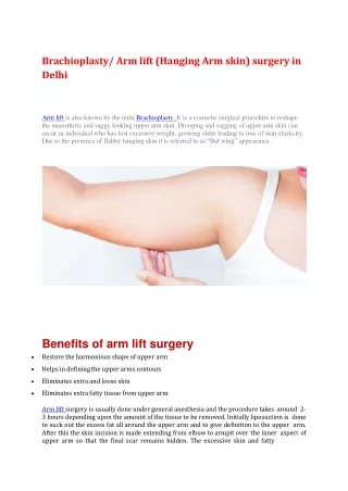 Arm lift (Hanging Arm skin) surgery in Delhi