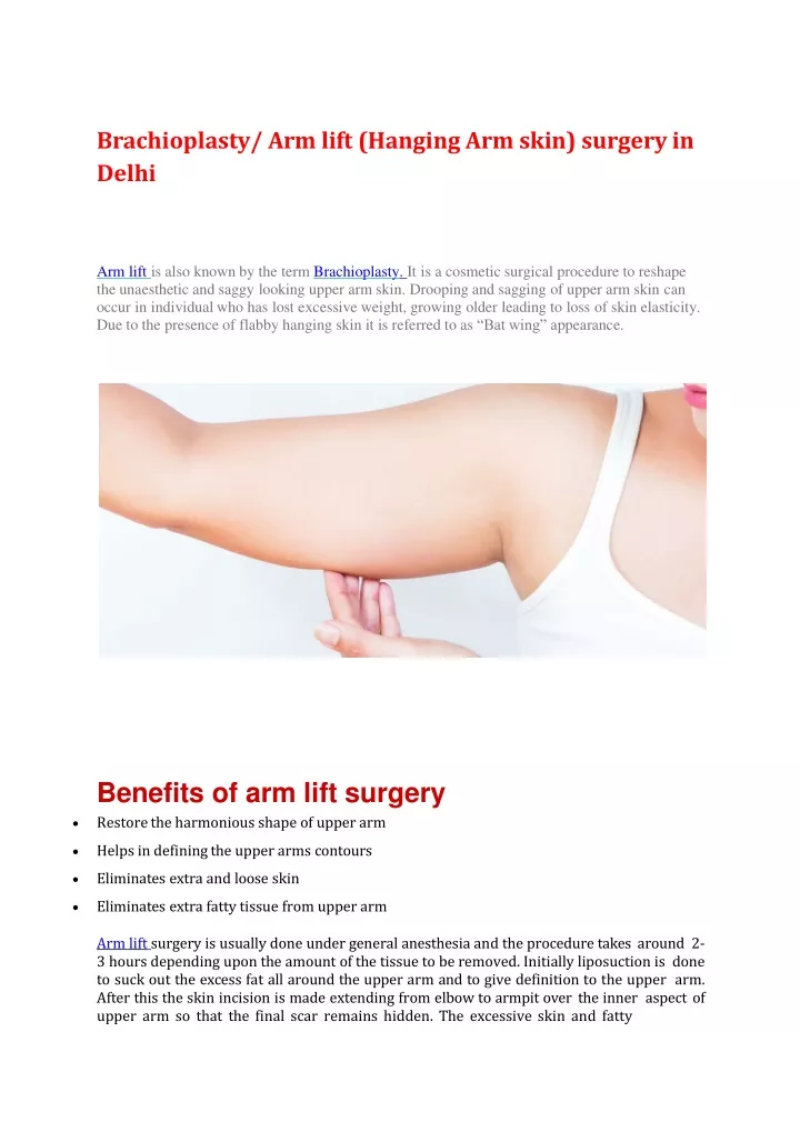 brachioplasty arm lift hanging arm skin surgery