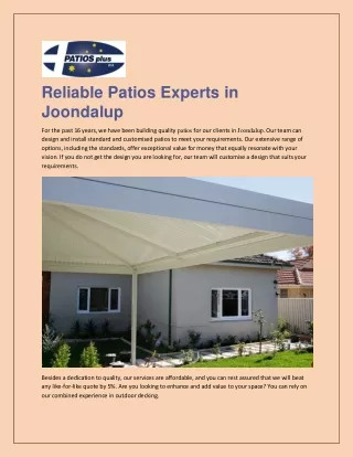 Reliable Patios Experts in Joondalup
