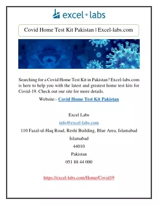 Covid Home Test Kit Pakistan | Excel-labs.com