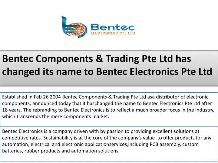 bentec components trading pte ltd has changed
