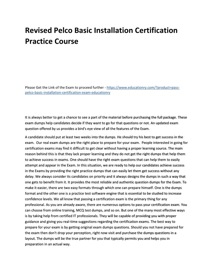 revised pelco basic installation certification