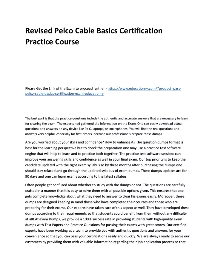 revised pelco cable basics certification practice