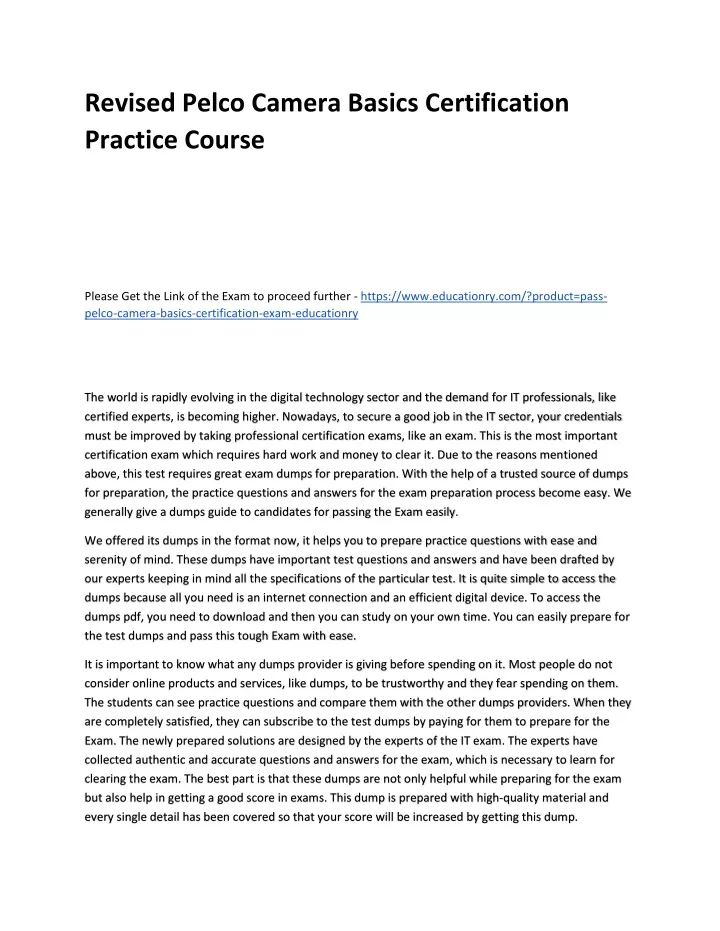 revised pelco camera basics certification
