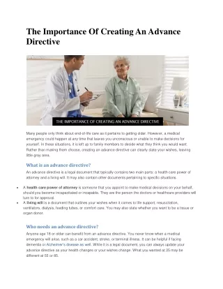 The Importance Of Creating An Advance Directive