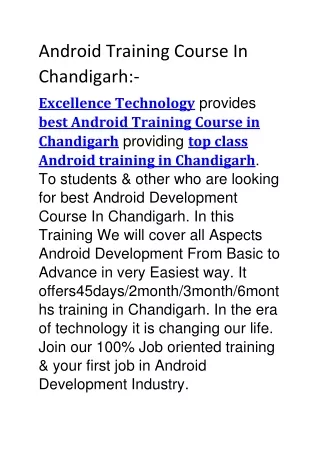 Android Training Course In Chandigarh