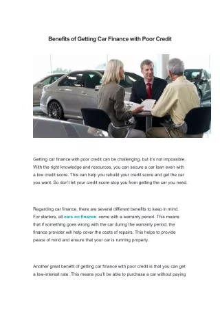 Benefits of Getting Car Finance with Poor Credit