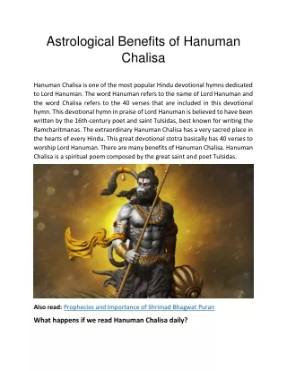 Astrological Benefits of Hanuman Chalisa
