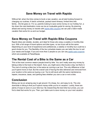 Save Money on Travel with Rapido