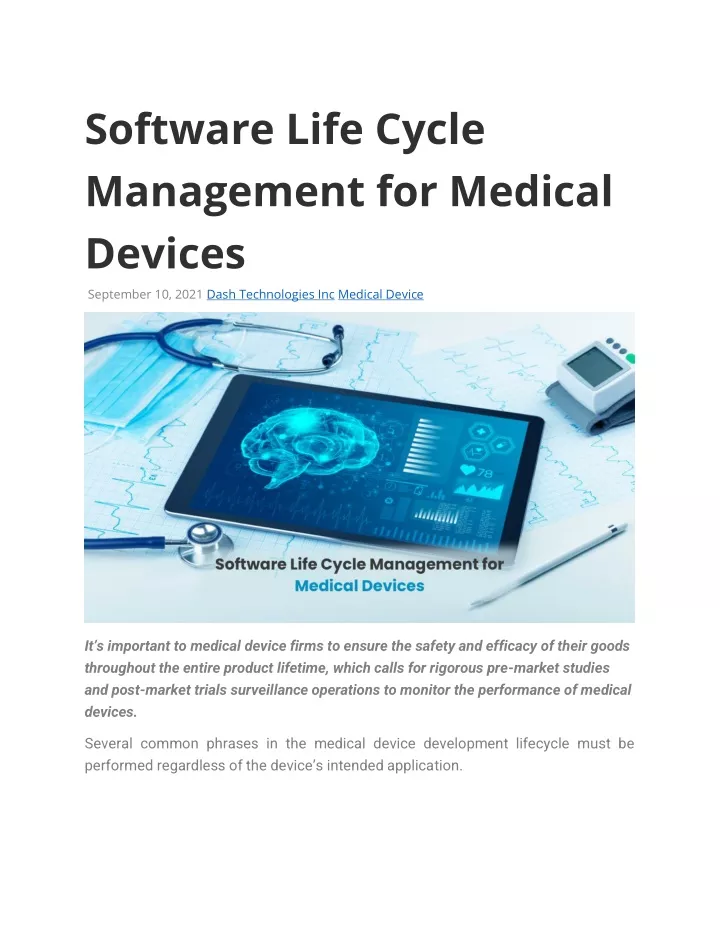 software life cycle management for medical