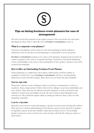 Tips on hiring freelance event planners for ease of management