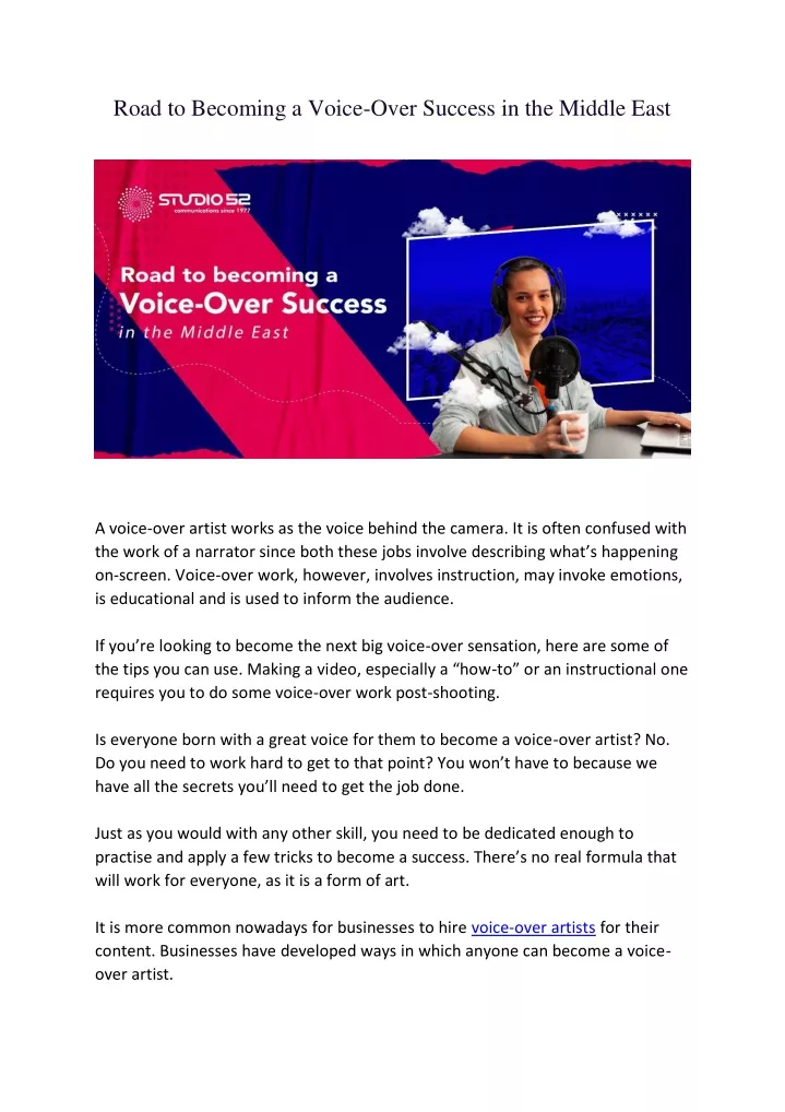 road to becoming a voice over success