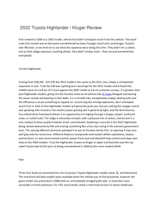 2022 Toyota Highlander  Kluger Review