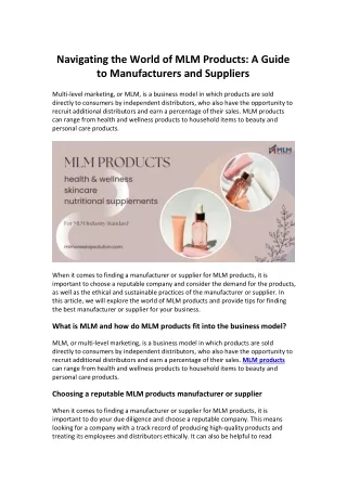 Navigating the World of MLM Products A Guide to Manufacturers and Suppliers