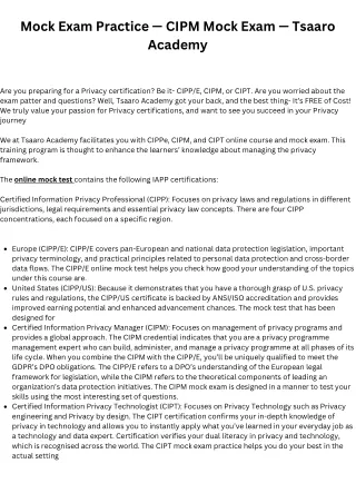 mock exam practice cipm mock exam tsaaro academy