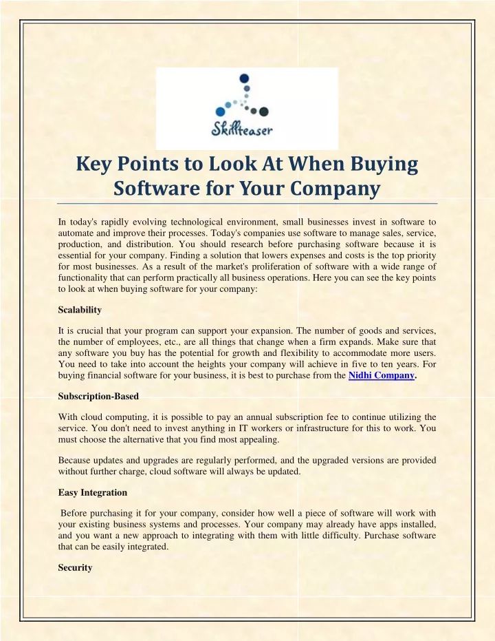 key points to look at when buying software