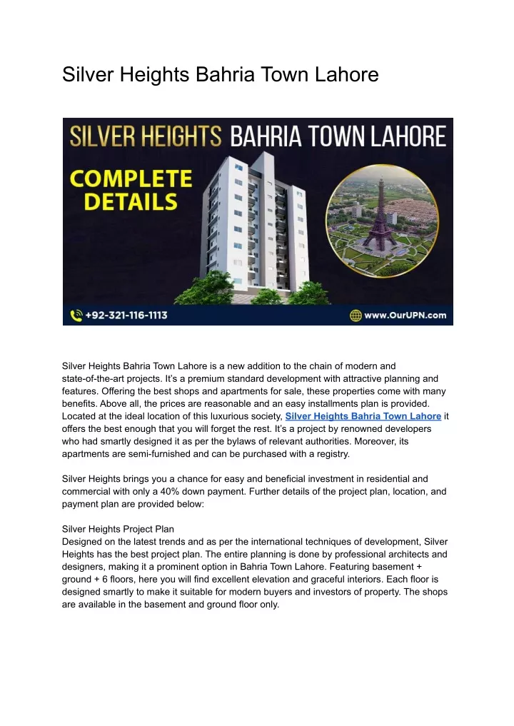 silver heights bahria town lahore