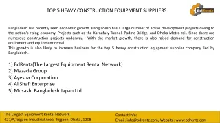 Top 5 Heavy Construction Equipment Suppliers in Bangladesh