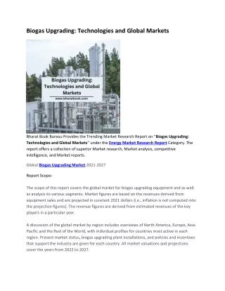 biogas upgrading technologies and global markets