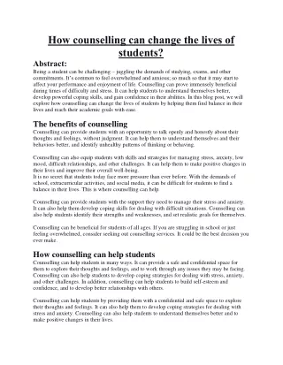 how counselling can change the lives of students