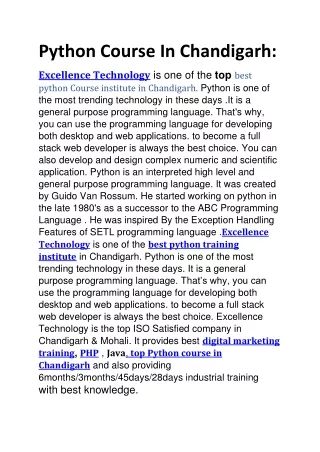 Python Course In Chandigarh