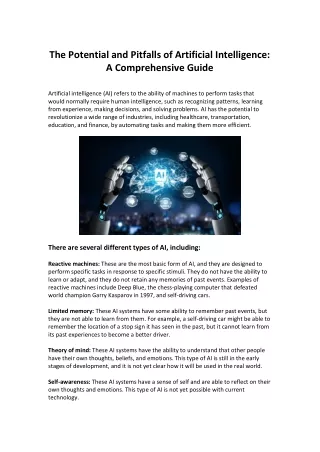 The Potential and Pitfalls of Artificial Intelligence A Comprehensive Guide