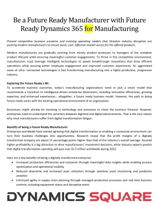 Be a Future Ready Manufacturer with Future Ready Dynamics 365 for Manufacturing
