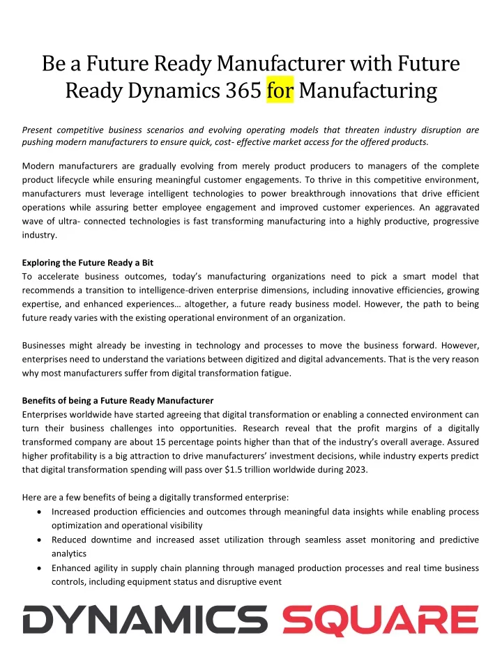 be a future ready manufacturer with future ready