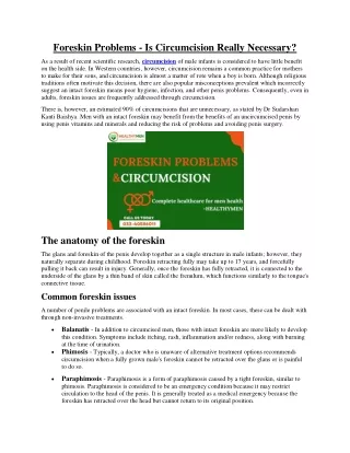 Foreskin Problems- Is Circumcision Really Necessary?