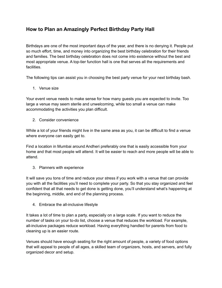 PPT - How to Plan an Amazingly Perfect Birthday Party Hall PowerPoint