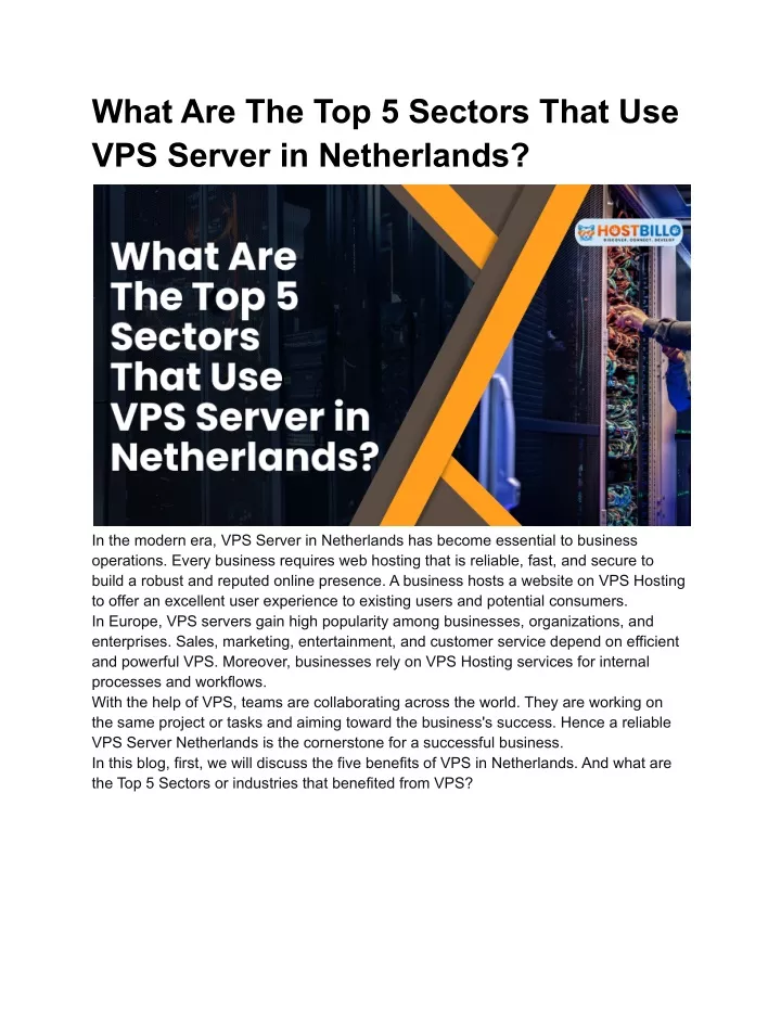 what are the top 5 sectors that use vps server