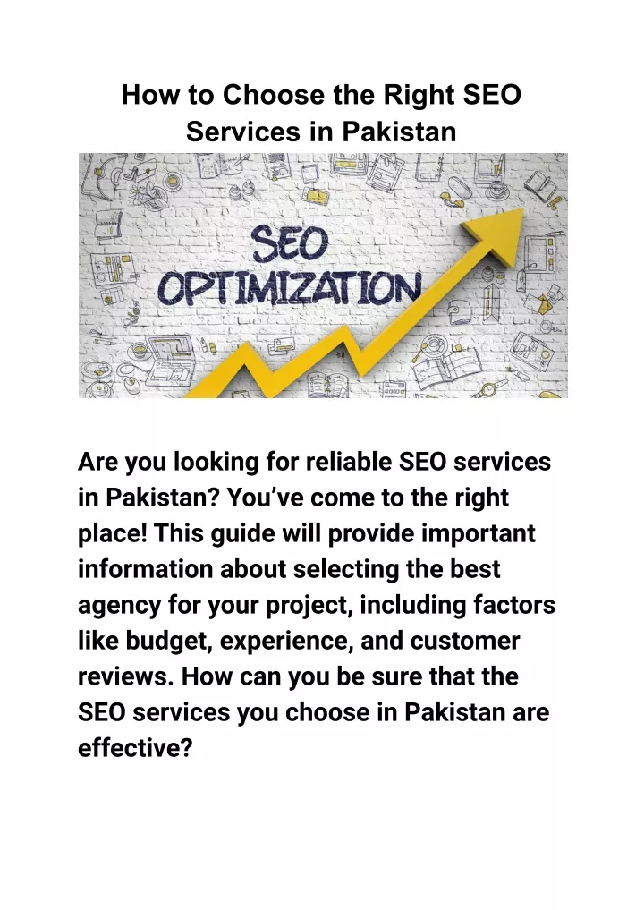 how to choose the right seo services in pakistan