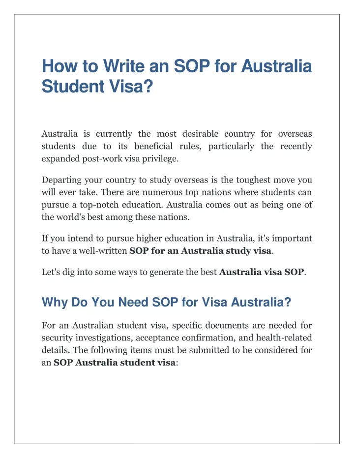 how to write an sop for australia student visa